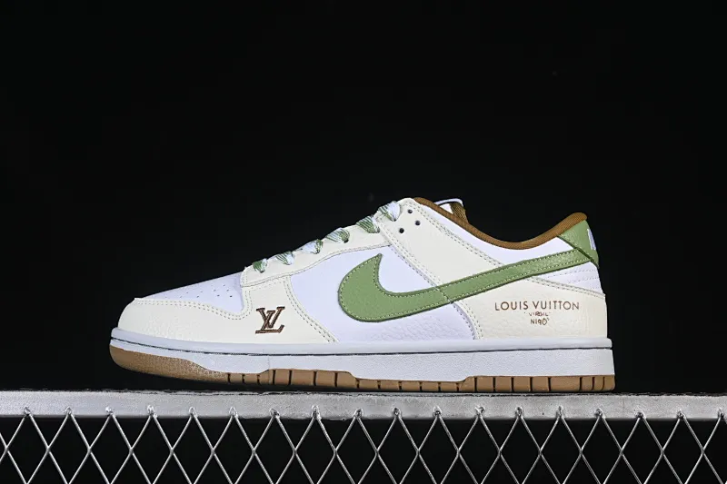 All categories Nk SB Dunk Series Nk SB Dunk Low High-end customized low-top sneakers Nike SB Dunk Low LV co-branded white, green and brown High-end customized low-top casual sneakers SC0601-476